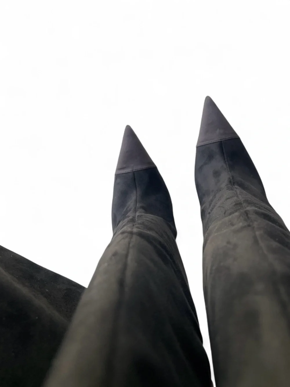 Good American Black Suede Over-the-Knee Pointed Stiletto Boots